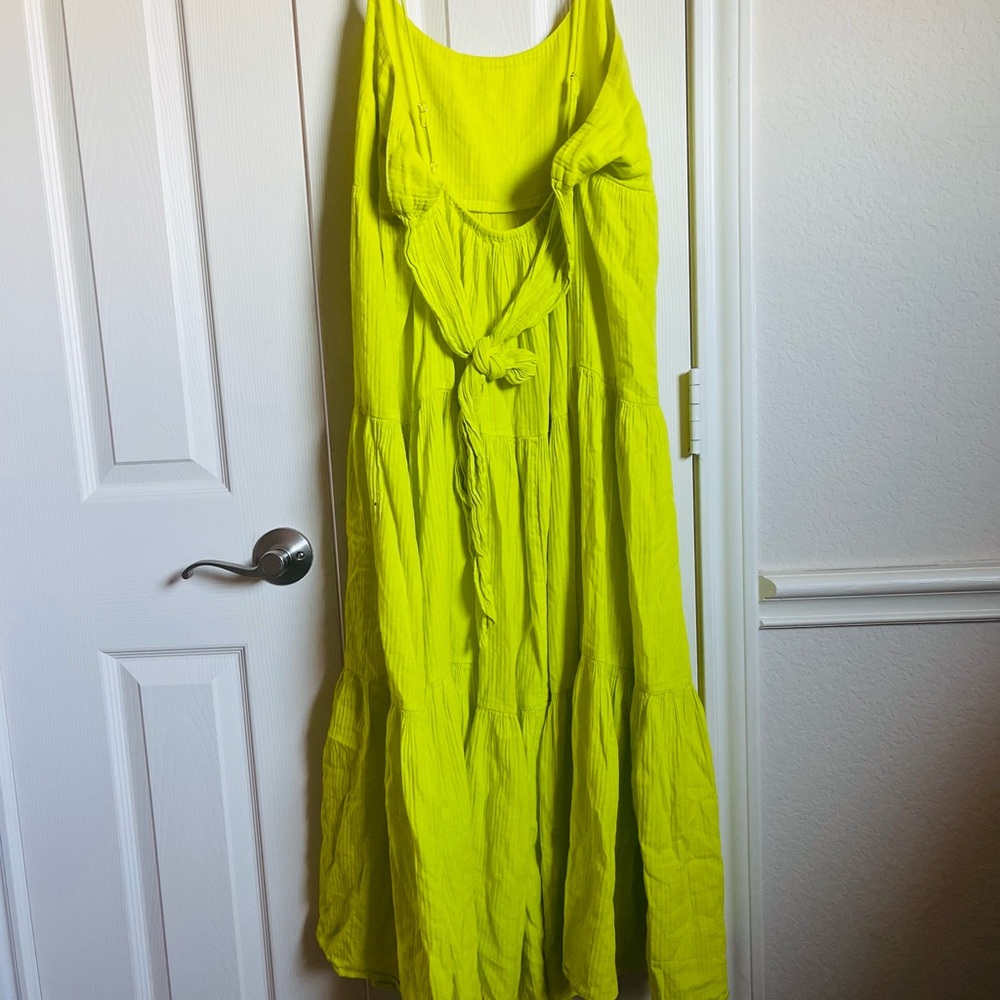 J. Crew Neon Chartreuse Tiered Maxi Slip Dress - Picture 2 of 3